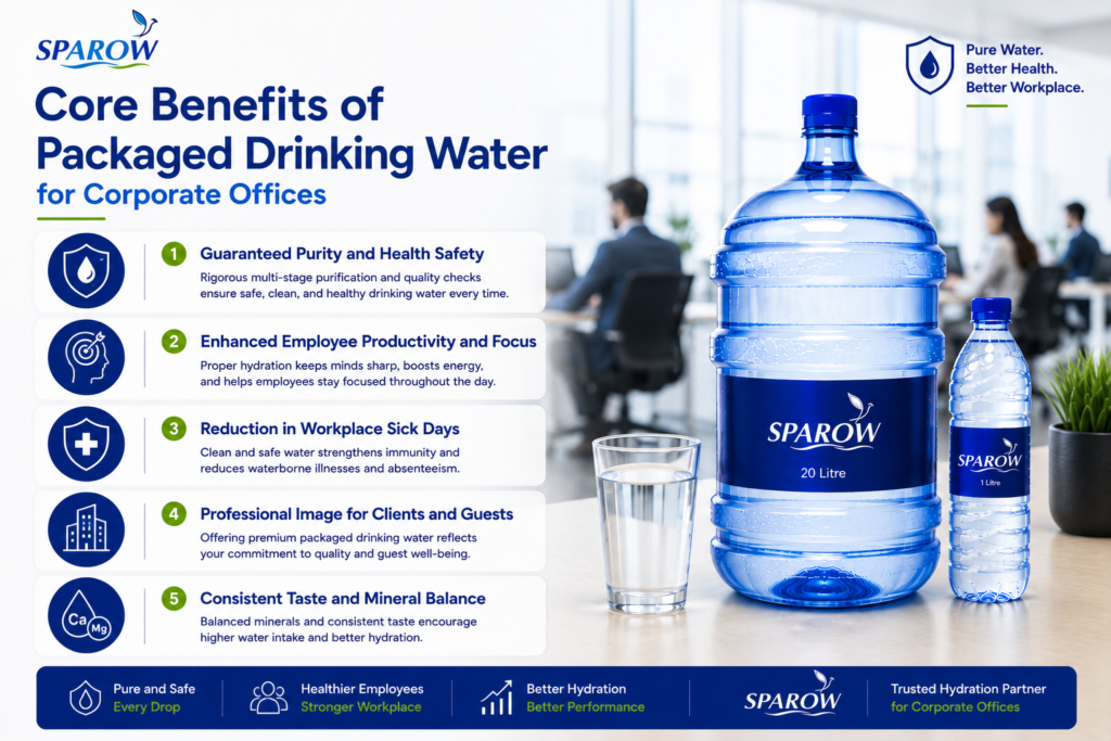 core benefits of packaged drinking water for corporate offices by sparow packaged drinking water