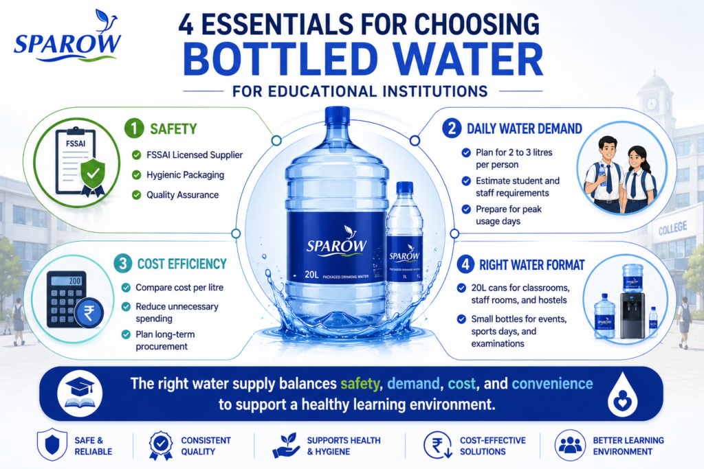 Choosing bottled water for educational institutions based on safety, daily water demand, cost efficiency, and the right water format.